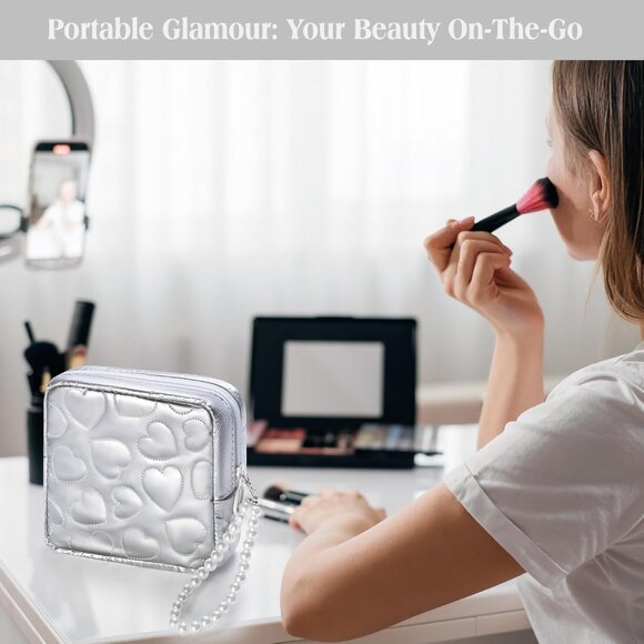 Mini Makeup Bag with Detachable Faux Pearl Chain: Cute & Compact Cosmetic Pouch - Picture 5 of 6